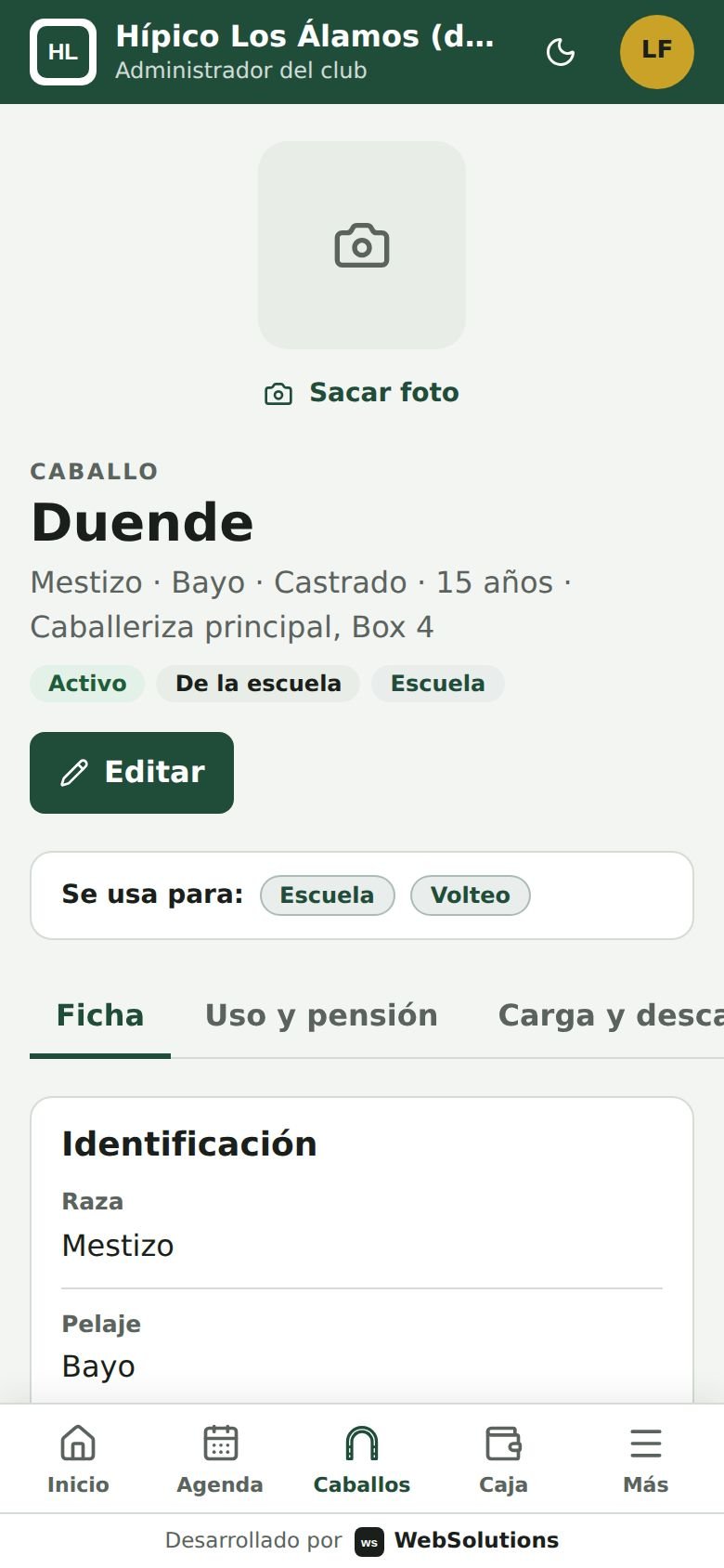 Ficha del caballo con sus usos