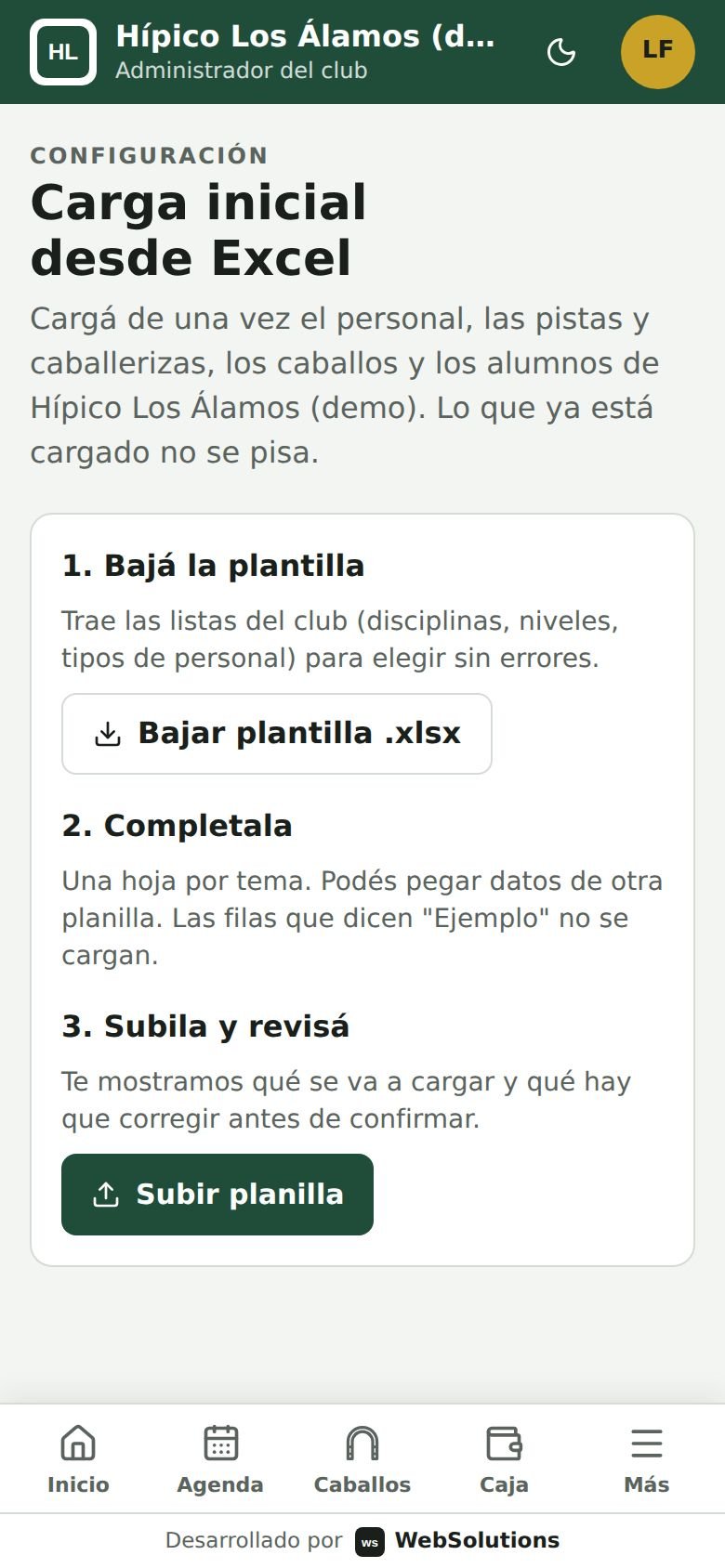 Carga inicial desde Excel