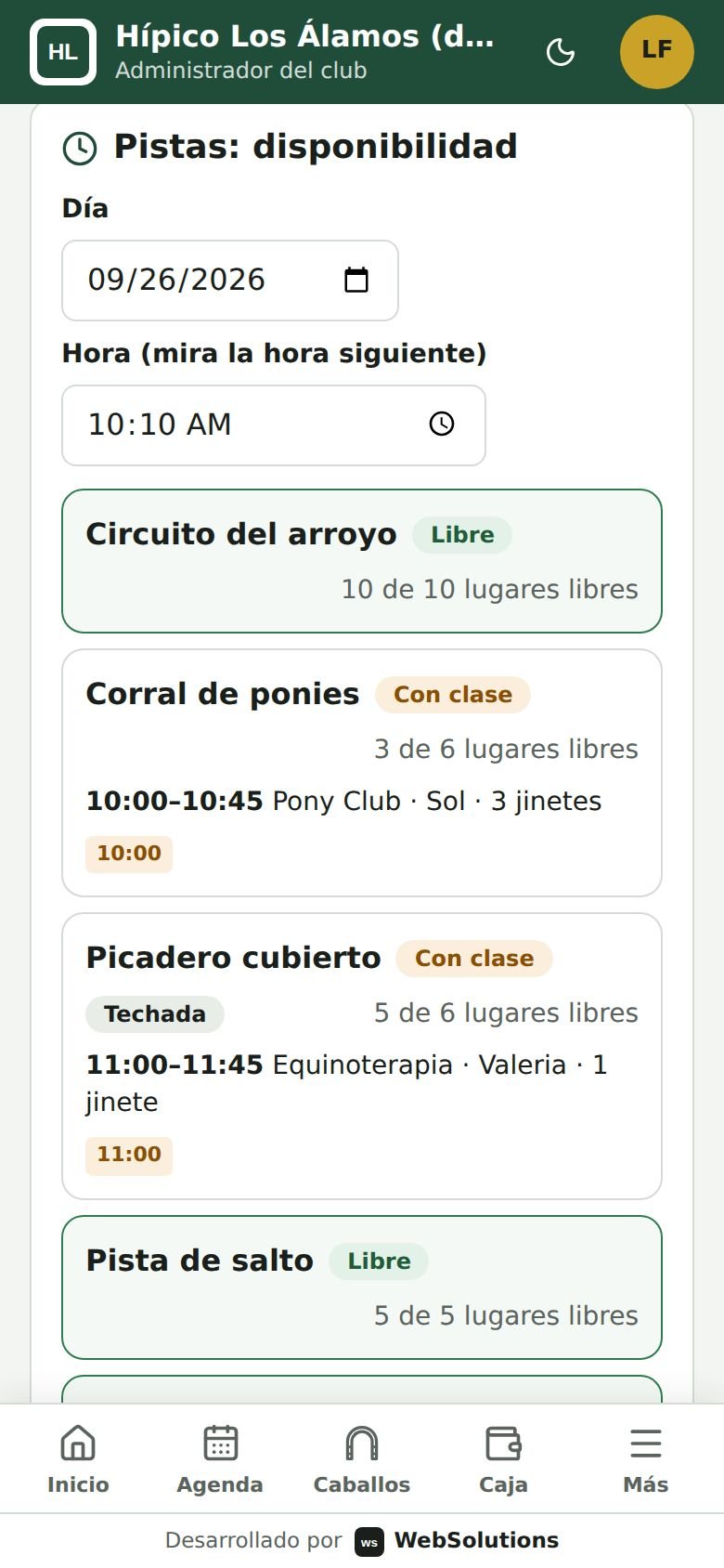 Disponibilidad de las pistas